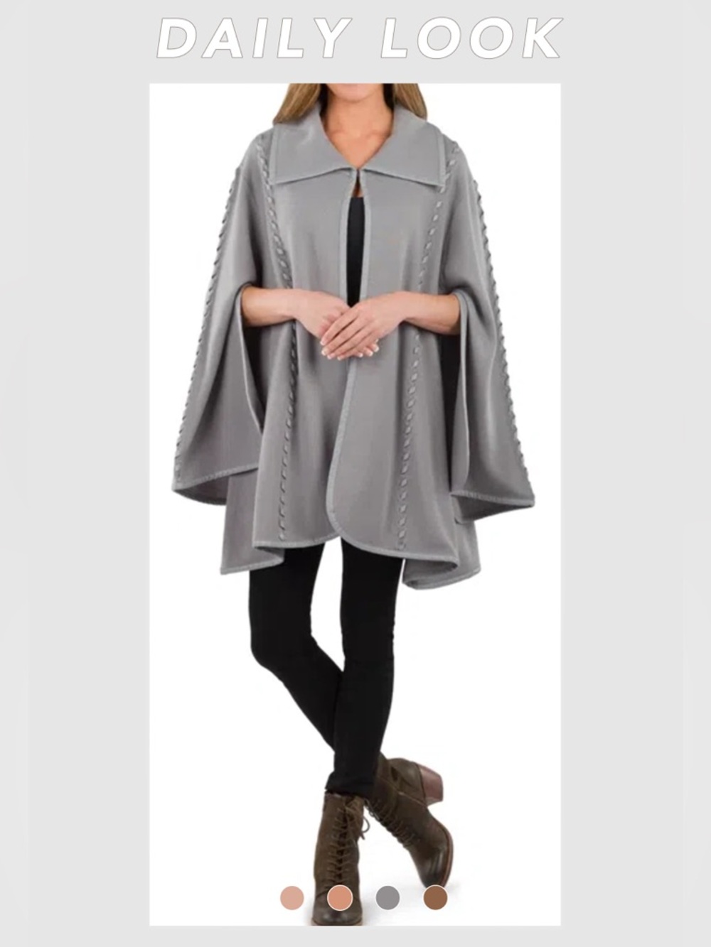 Patricia Nash Leather Trim Sleeved Poncho Cape Grey OS Whimsy Goth Retro